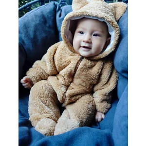 Şapkası Astarlı, Patikli Peluş Bebek Tulum