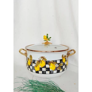 Miss Betty Limon 4 Litre Emaye Tencere Süt Yoğurt Güveç Çorba Tenceresi cam kapak 22 cm çap