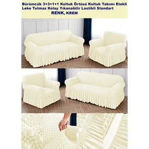 Bürümcük Pamuklu Koltuk Kanepe Örtüsü Takımı Lastikli Etekli Koltuk Kanepe Kılıfı 3+3+1+1 Standart