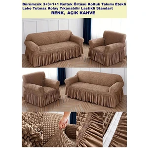 Bürümcük Pamuklu Koltuk Kanepe Örtüsü Takımı Lastikli Etekli Koltuk Kanepe Kılıfı 3+3+1+1 Standart