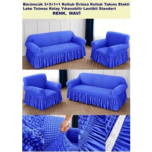 Bürümcük Pamuklu Koltuk Kanepe Örtüsü Takımı Lastikli Etekli Koltuk Kanepe Kılıfı 3+3+1+1 Standart