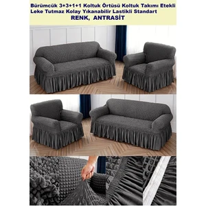 Bürümcük Pamuklu Koltuk Kanepe Örtüsü Takımı Lastikli Etekli Koltuk Kanepe Kılıfı 3+3+1+1 Standart