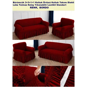 Bürümcük Pamuklu Koltuk Kanepe Örtüsü Takımı Lastikli Etekli Koltuk Kanepe Kılıfı 3+3+1+1 Standart