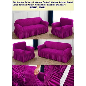 Bürümcük Pamuklu Koltuk Kanepe Örtüsü Takımı Lastikli Etekli Koltuk Kanepe Kılıfı 3+3+1+1 Standart