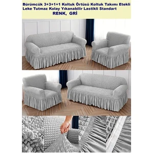 Bürümcük Pamuklu Koltuk Kanepe Örtüsü Takımı Lastikli Etekli Koltuk Kanepe Kılıfı 3+3+1+1 Standart