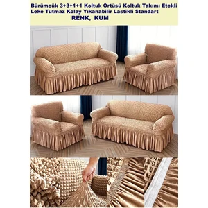 Bürümcük Pamuklu Koltuk Kanepe Örtüsü Takımı Lastikli Etekli Koltuk Kanepe Kılıfı 3+3+1+1 Standart