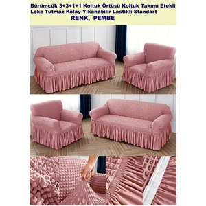 Bürümcük Pamuklu Koltuk Kanepe Örtüsü Takımı Lastikli Etekli Koltuk Kanepe Kılıfı 3+3+1+1 Standart