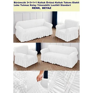 Bürümcük Pamuklu Koltuk Kanepe Örtüsü Takımı Lastikli Etekli Koltuk Kanepe Kılıfı 3+3+1+1 Standart