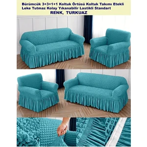Bürümcük Pamuklu Koltuk Kanepe Örtüsü Takımı Lastikli Etekli Koltuk Kanepe Kılıfı 3+3+1+1 Standart