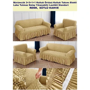 Bürümcük Pamuklu Koltuk Kanepe Örtüsü Takımı Lastikli Etekli Koltuk Kanepe Kılıfı 3+3+1+1 Standart
