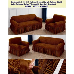 Bürümcük Pamuklu Koltuk Kanepe Örtüsü Takımı Lastikli Etekli Koltuk Kanepe Kılıfı 3+3+1+1 Standart