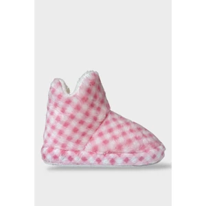 Kadın Piti Kareli Ev Botu Panduf Pudra