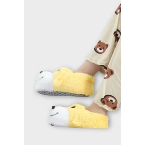 Unisex Sevimli Köpek Figürlü Kaymaz ve Ses Yapmaz Taban Ev Panduf Sarı