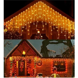 Dekoratif Saçak Led 4 Metre 16 Saçaklı Sarı Işık İp Perde Led Fişli Sarkıt Yılbaşı Süs Işık Yeni Yıl Gün Işığı Silikon Led Lamba Kafe Süsleme Işığı