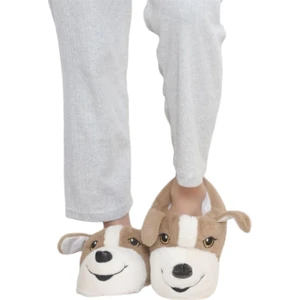 Unisex Sevimli Köpek Figürlü Kaymaz ve Ses Yapmaz Taban Ev Panduf Bej