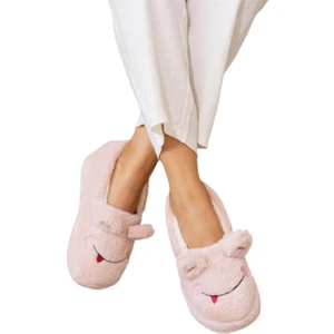 Kışlık Kadın Panduf Ev Ayakkabısı | Kurbağa Figürlü | Kaydırmaz Taban Pudra