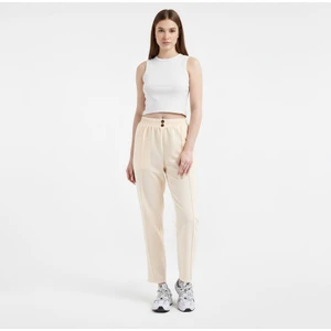 Regular Kalıp Beli Lastikli Kumaş Pantolon Bej