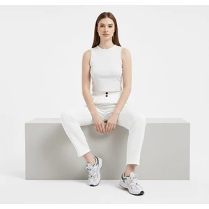 Regular Kalıp Beli Lastikli Kumaş Pantolon Beyaz