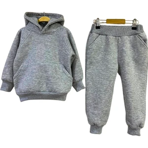 Tavşan Kulak Kapüşonlu Sweat Alt Üst Takım Gri Renk 1-6 Yaş Arası %100 Pamuk