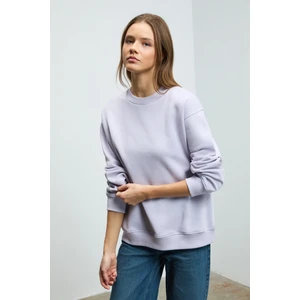 Karıus Kadın Organik Pamuklu Içi Polarsız Oversize Yuvarlak Yakalı Lila Sweatshirt