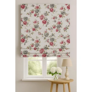 Pera Store Katlamalı Tül Perde –  Pembe Çiçek Desenli Mekanizmalı Perde
