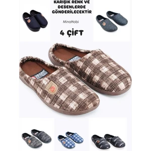 4 Çift Erkek Ev Halı Terliği Misafir Terliği Yumuşak Taban Erkek Terliği