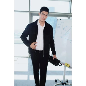 Slim Fit Dar Kesim Polo Yaka Astarlı Fermuarlı Cepli Mevsimlik Baharlık Süet Mont Y5362AZ25AU