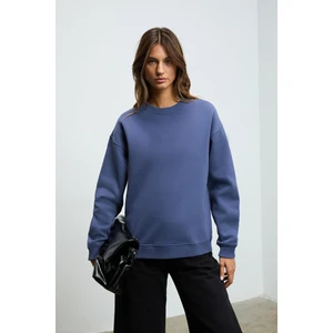 Susana Kadın Bisiklet Yaka Içi Polarlı Oversize Fit Basic Lacivert Sweatshirt