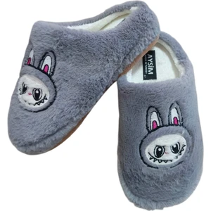 Labubu Gri Ev Terliği Genç Kışlık Ev Terliği