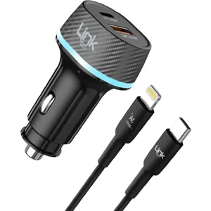Linktech C435 55W Dual PD30W + QC25W Araç Şarj Aleti Type-C To Lightning Kablo Set
