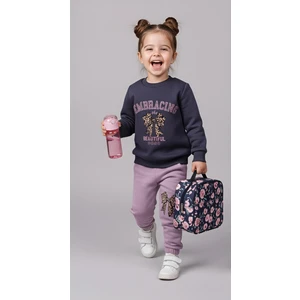 Kız Çocuk Üç Iplik Şardonlu 2’li Takım | Sweatshirt & Eşofman Altı |  Fiyonk Baskılı