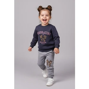 Kız Çocuk Üç Iplik Şardonlu 2’li Takım | Sweatshirt & Eşofman Altı |  Fiyonk Baskılı