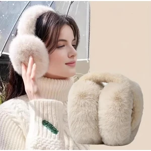 Kadın Peluş Siyah Kulaklık Yumuşak Kürklü Katlanabilir Kulak Isıtıcı