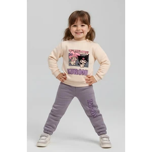Kuromi Baskılı Kız Çocuk Eşofman Takımı – Üçiplik Şardonlu, 2li Takım, Sweatshirt+ Alt Eşofman