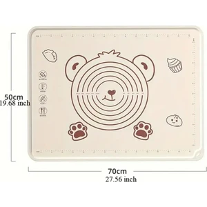 Krem Renk Ayıcık Desenli, Kalın, Ölçekli, Hamur Matı, Büyük Boy, 50 cm x 70 cm