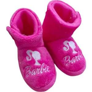 Barbie Figürlü Kız Çocuk Panduf Pembe Kaydırmaz Taban