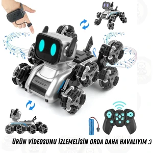 Oyuncak 2.4 Ghz Uzaktan ve Bilekten Kumandalı Şarjlı 8 Teker Akrobat Robot Köoek Müzikli ve LED Işık
