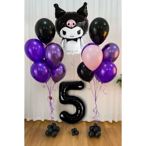 Kuromi  1-9 Yaş Doğum Günü Balon Seti Siyah Rakam Pembe Metalik Mor Siyah Helyum Uyumlu Uçan Balon