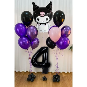 Kuromi  1-9 Yaş Doğum Günü Balon Seti Siyah Rakam Pembe Metalik Mor Siyah Helyum Uyumlu Uçan Balon