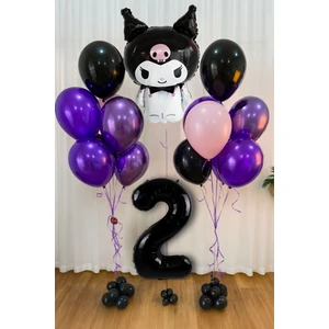 Kuromi  1-9 Yaş Doğum Günü Balon Seti Siyah Rakam Pembe Metalik Mor Siyah Helyum Uyumlu Uçan Balon