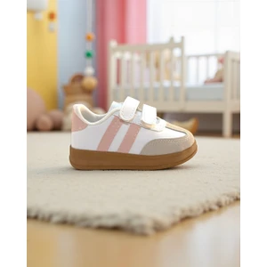 Unisex Rahat Tabanlı Hafif Esnek Ortopedik Cırtlı Günlük Çocuk Sneaker Spor Ayakkabı - Beyaz-Pudra