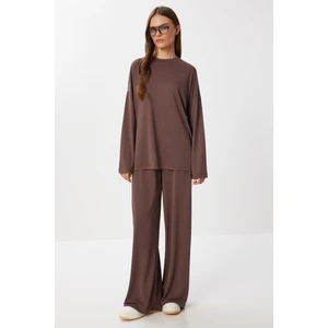 Basic Yumuşak Modal Alt-Üst Takım LUB0244 Kahverengi