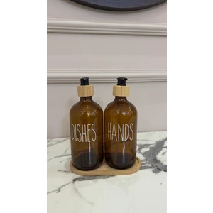 2li Bambu Stantlı Amber Sıvı Sabunluk