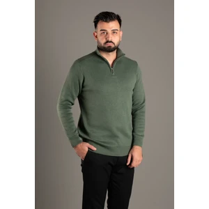 Zeki Özer Erkek Haki Fermuarlı Dik Yaka Triko