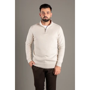 Zeki Özer Erkek Bej Fermuarlı Dik Yaka Triko