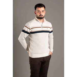 Zeki Özer Erkek Bej Fermuarlı Desenli Triko