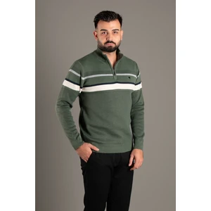 Zeki Özer Erkek Haki Fermuarlı Desenli Triko