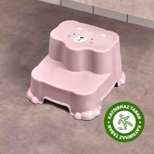 Çocuklar Için Kaydırmaz, Çift Basamaklı Tabure - Banyo ve Lavabo Katlı Yükseltici - Pembe