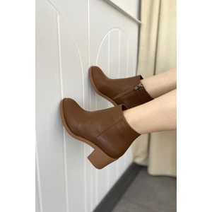 Taba Cilt 6 cm Kalın Topuklu Şık Günlük Kadın Bot TMD202471