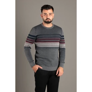 Zeki Özer Erkek Antrasit Çizgili Fitilli O Yaka Triko